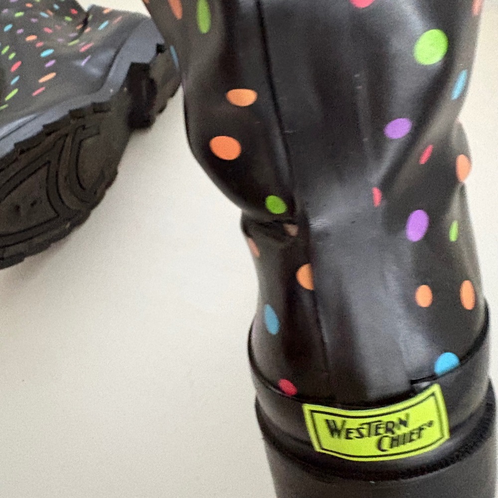Western Chief Ditsy Dots Rain Boots Black Multi Color Polka Dot Waterproof Sz 8 - Picture 5 of 11